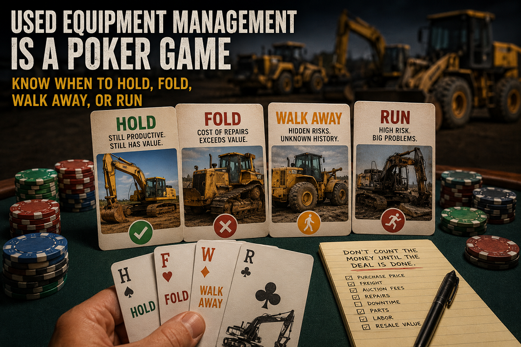 Used equipment management poker game showing when to hold, fold, walk away, or run from heavy equipment ownership risk