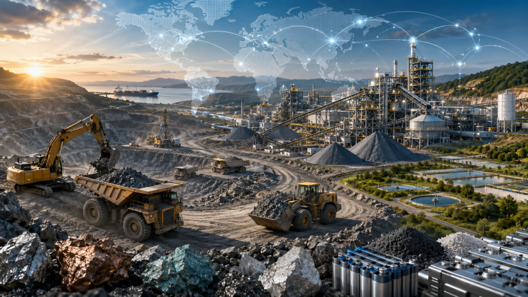 Critical minerals mining and processing with heavy equipment