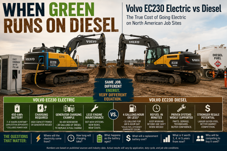 Volvo EC230 Electric vs diesel excavator jobsite cost comparison