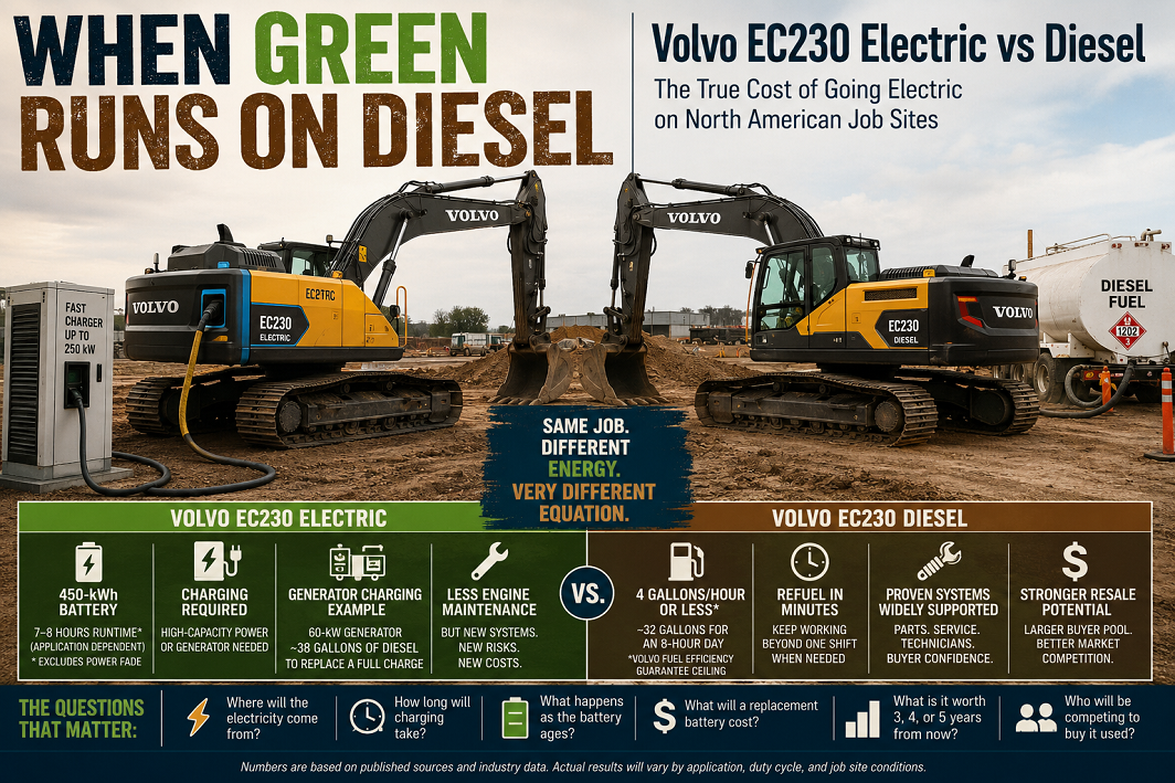 Volvo EC230 Electric vs diesel excavator jobsite cost comparison